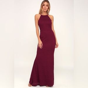Lulus Ephemeral Allure Burgundy Lace Maxi Dress